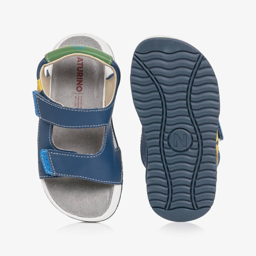 Naturino-Boys Blue Yellow & Green Leather Velcro Sandals | Childrensalon Outlet