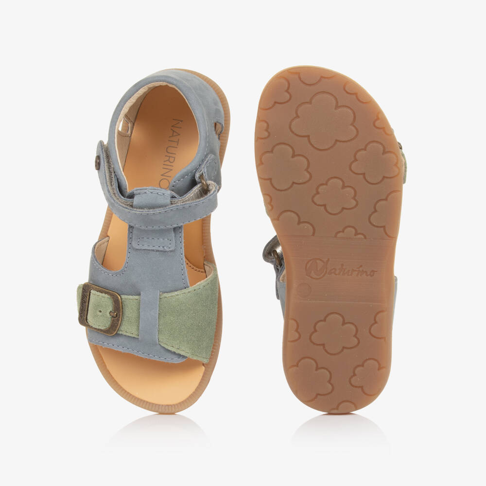 Naturino-Boys Dusky Blue & Green Suede Leather Sandals | Childrensalon Outlet