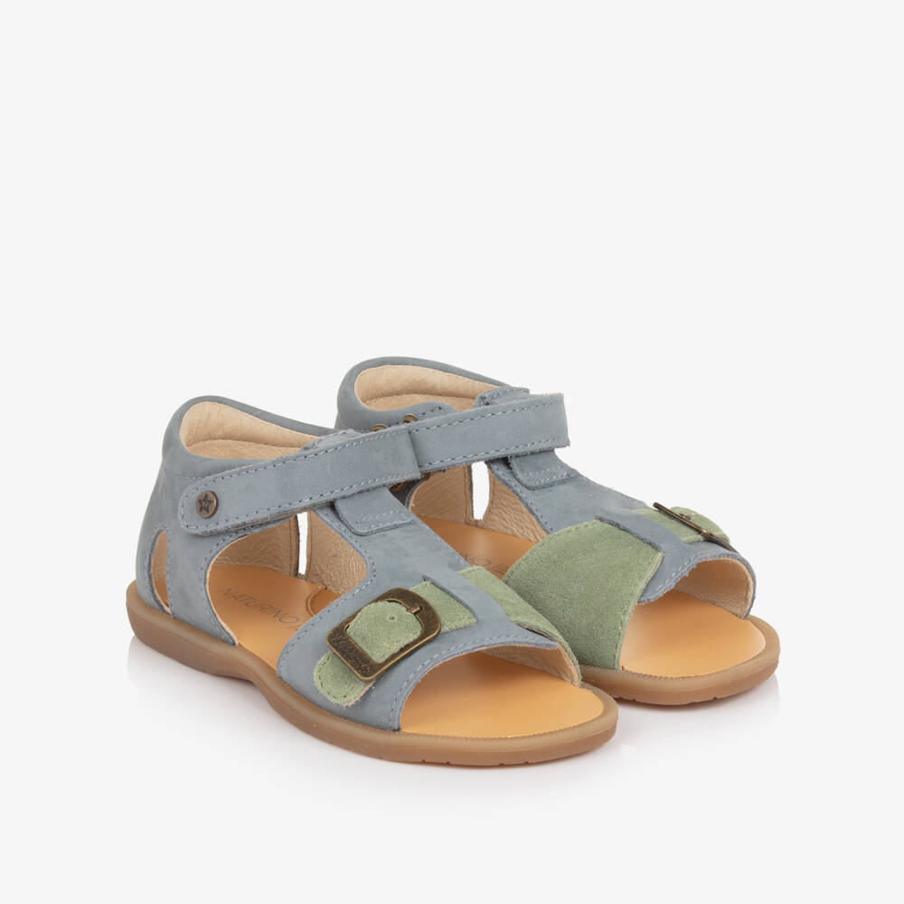 Naturino-Boys Dusky Blue & Green Suede Leather Sandals | Childrensalon Outlet