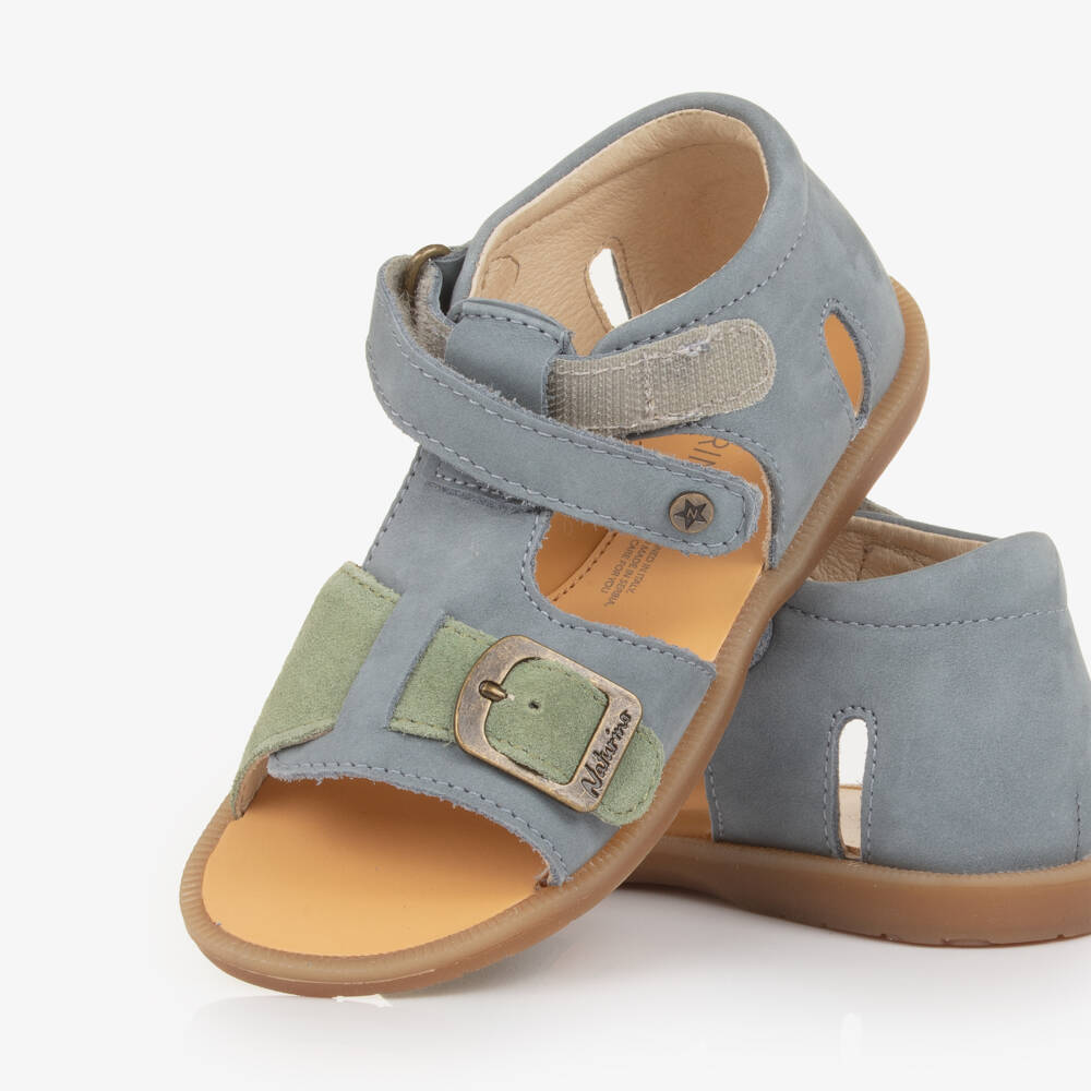 Naturino-Boys Dusky Blue & Green Suede Leather Sandals | Childrensalon Outlet
