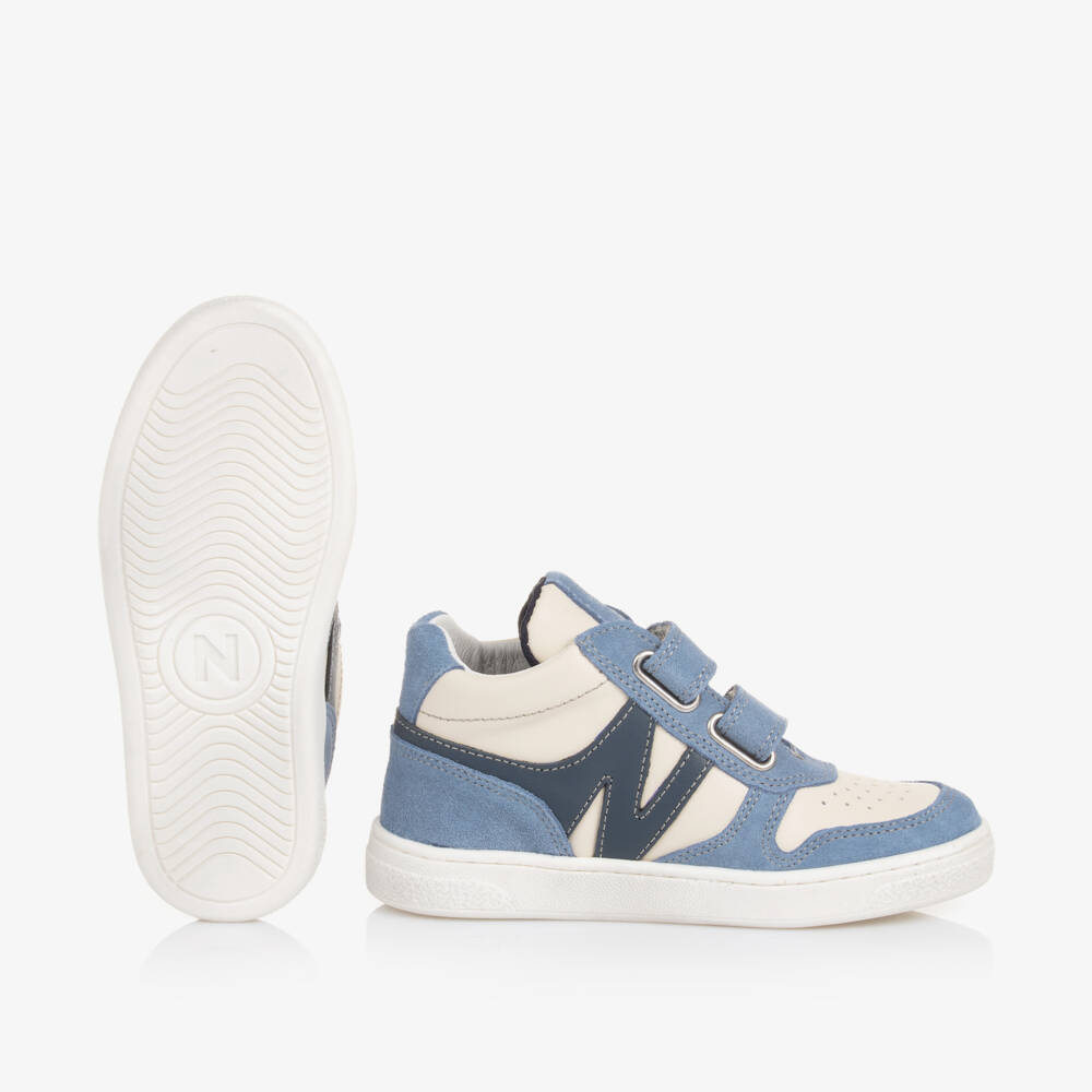 Naturino-Boys Ivory and Blue Leather Trainers | Childrensalon Outlet
