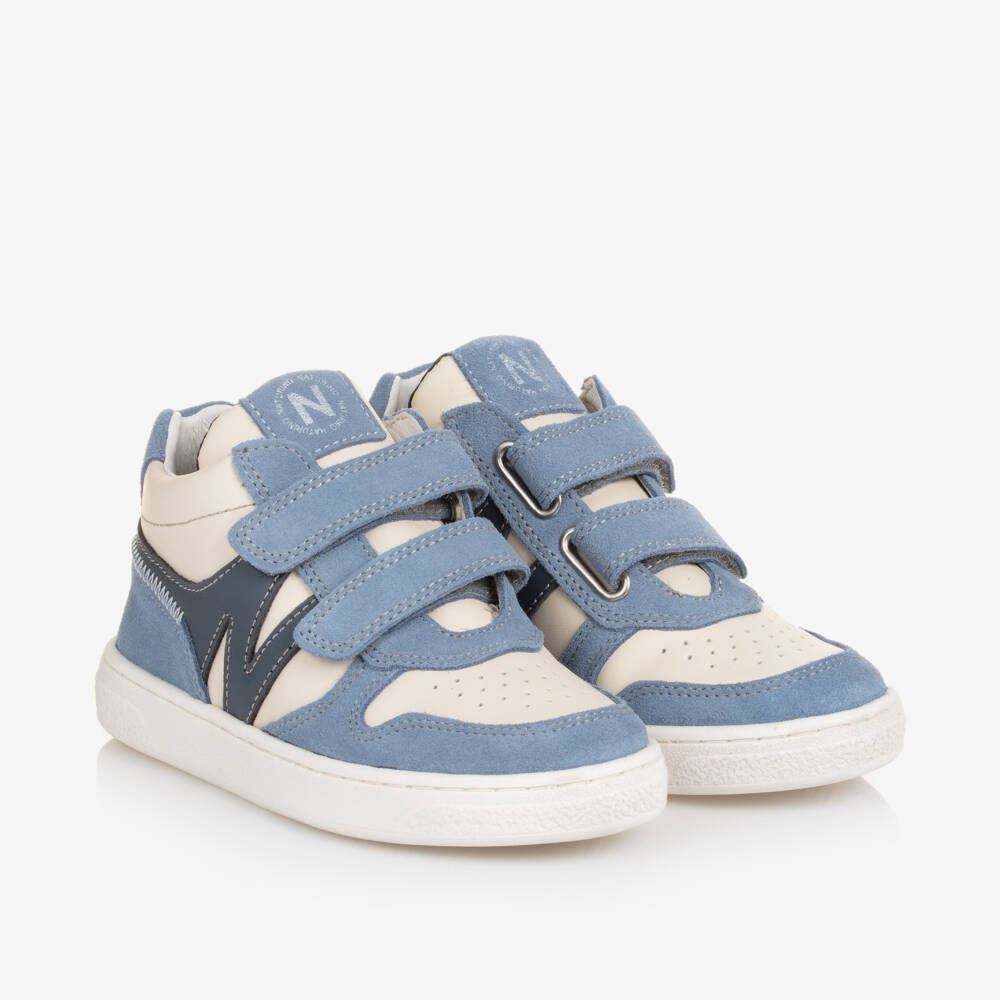 Naturino-Boys Ivory and Blue Leather Trainers | Childrensalon Outlet