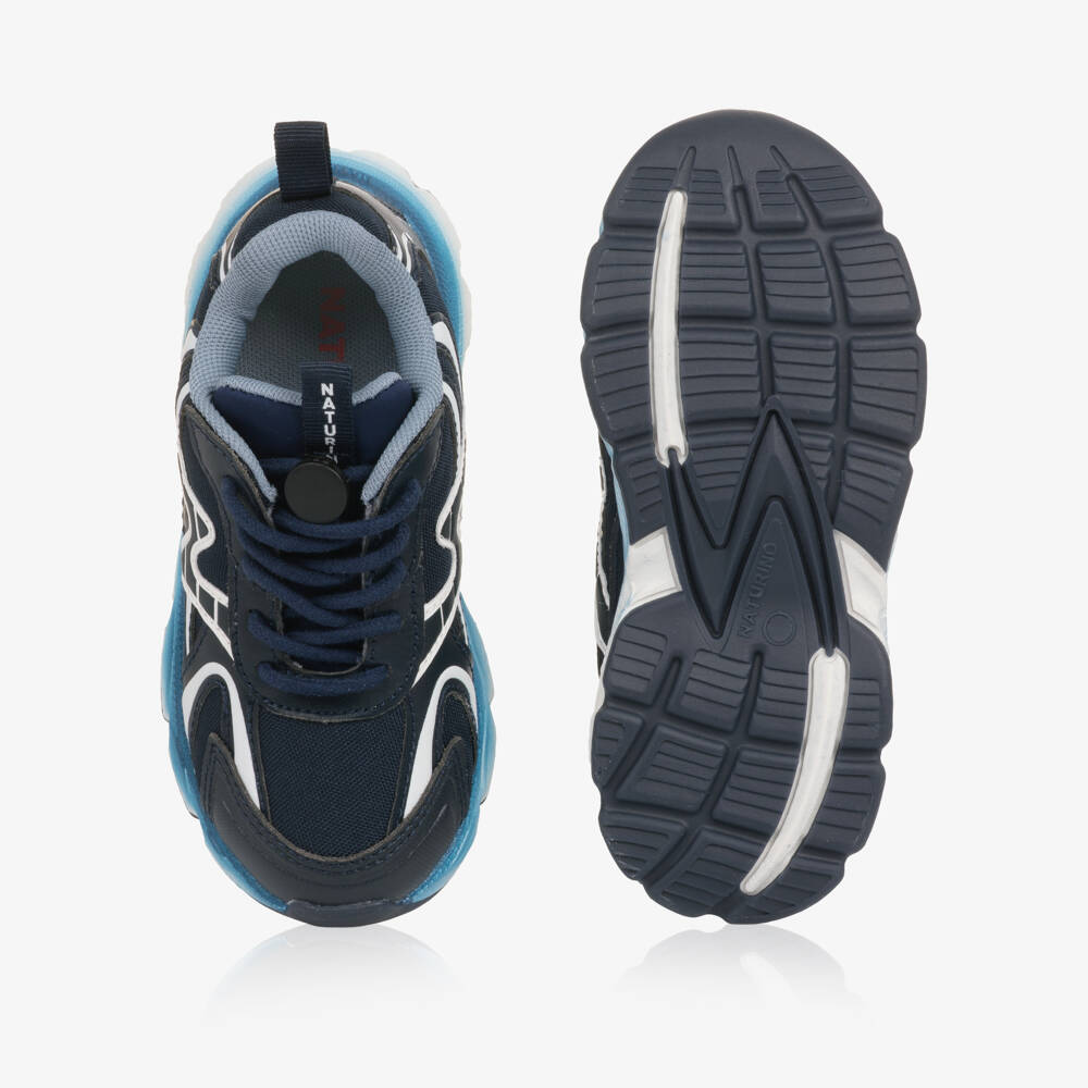 Naturino-Boys Navy Blue Faux Leather & Mesh Trainers | Childrensalon Outlet