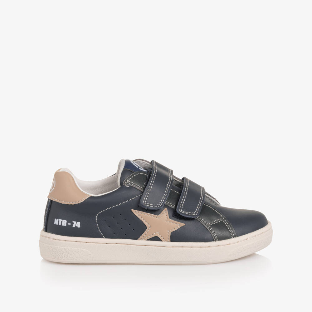 Naturino-Boys Navy Blue Leather Velcro Trainers | Childrensalon Outlet