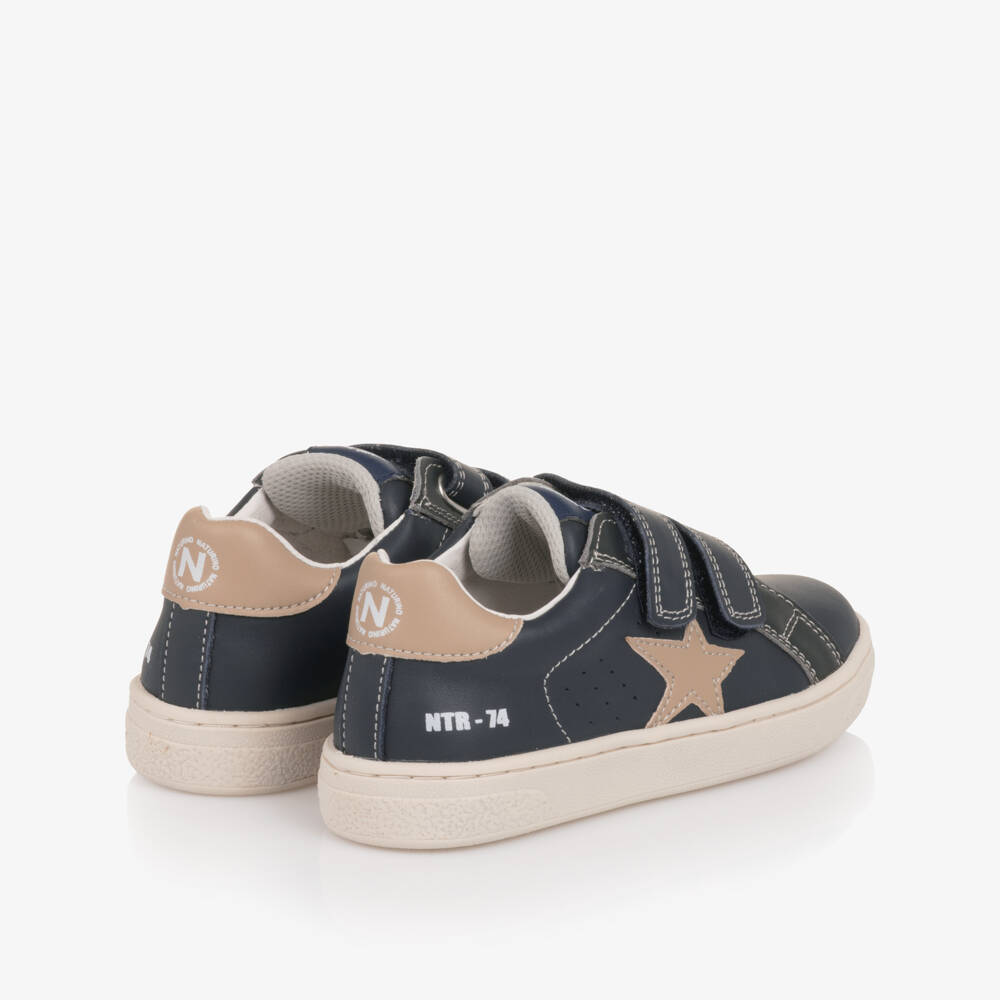 Naturino-Boys Navy Blue Leather Velcro Trainers | Childrensalon Outlet