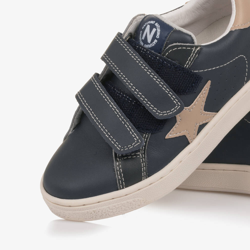Naturino-Boys Navy Blue Leather Velcro Trainers | Childrensalon Outlet