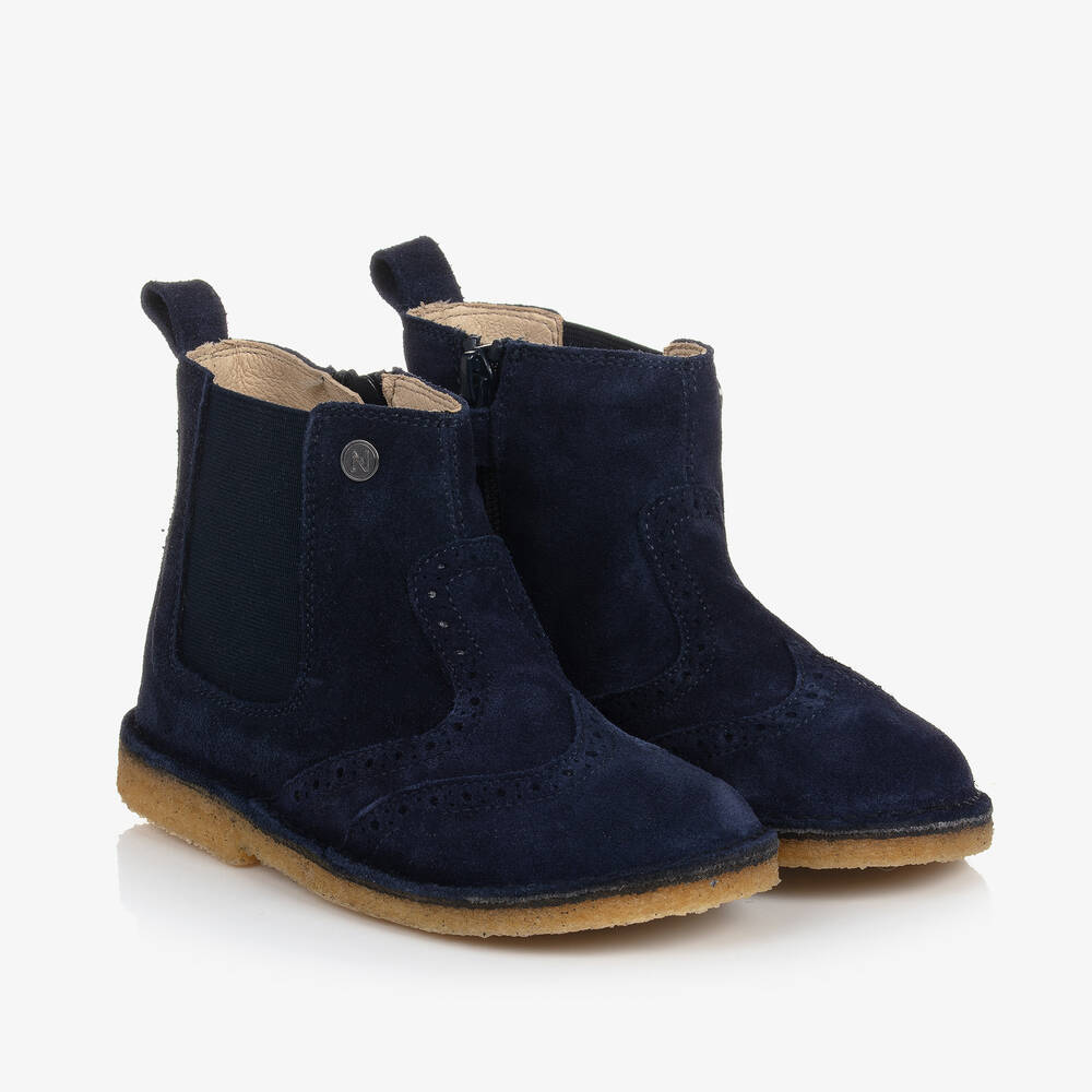 Boys Navy Blue Suede Boots
