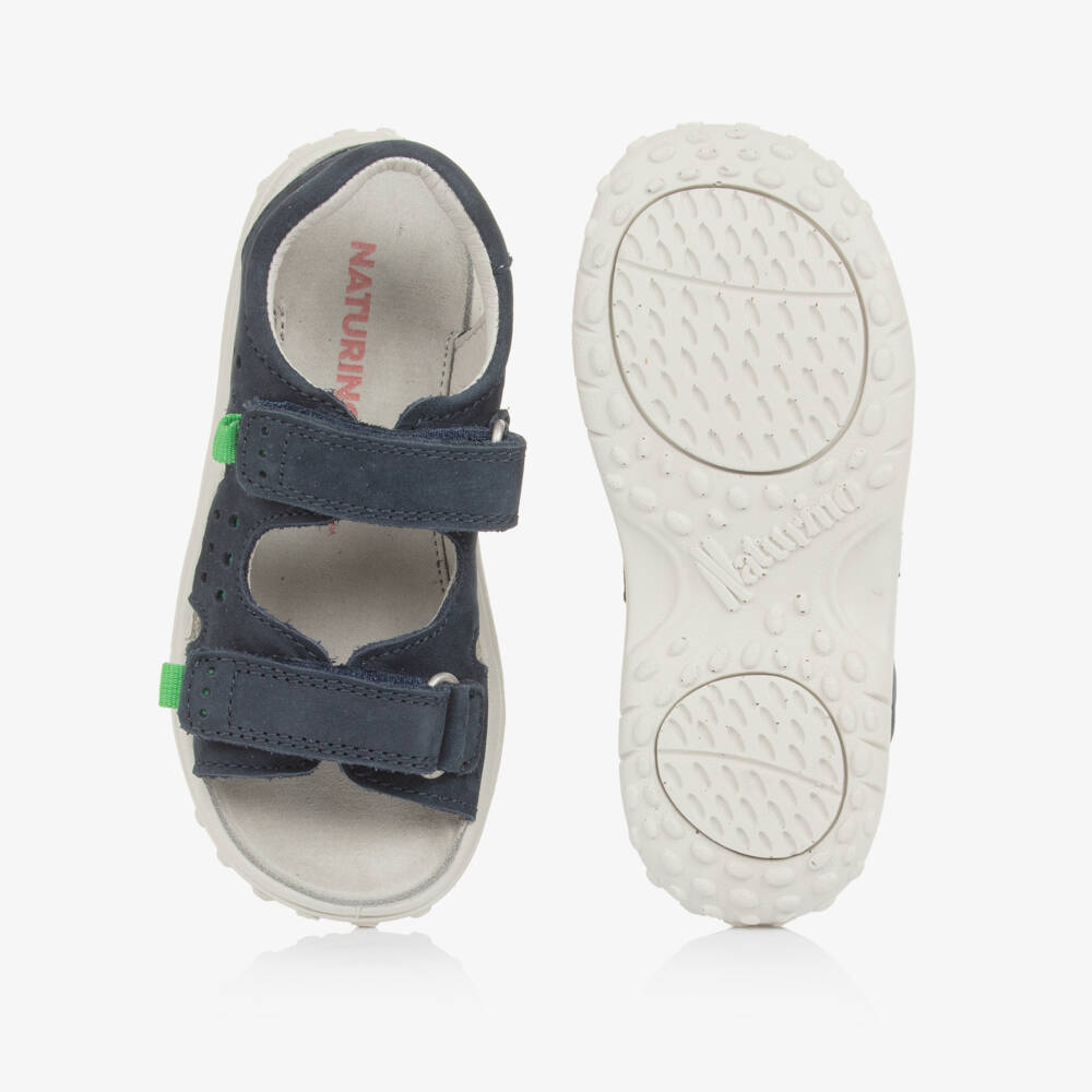 Naturino-Boys Navy Blue Suede Leather Velcro Sandals | Childrensalon Outlet