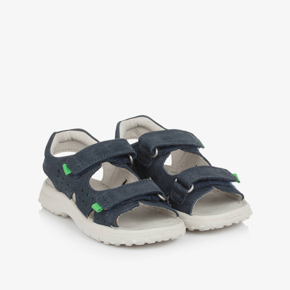 Naturino-Boys Navy Blue Suede Leather Velcro Sandals | Childrensalon Outlet