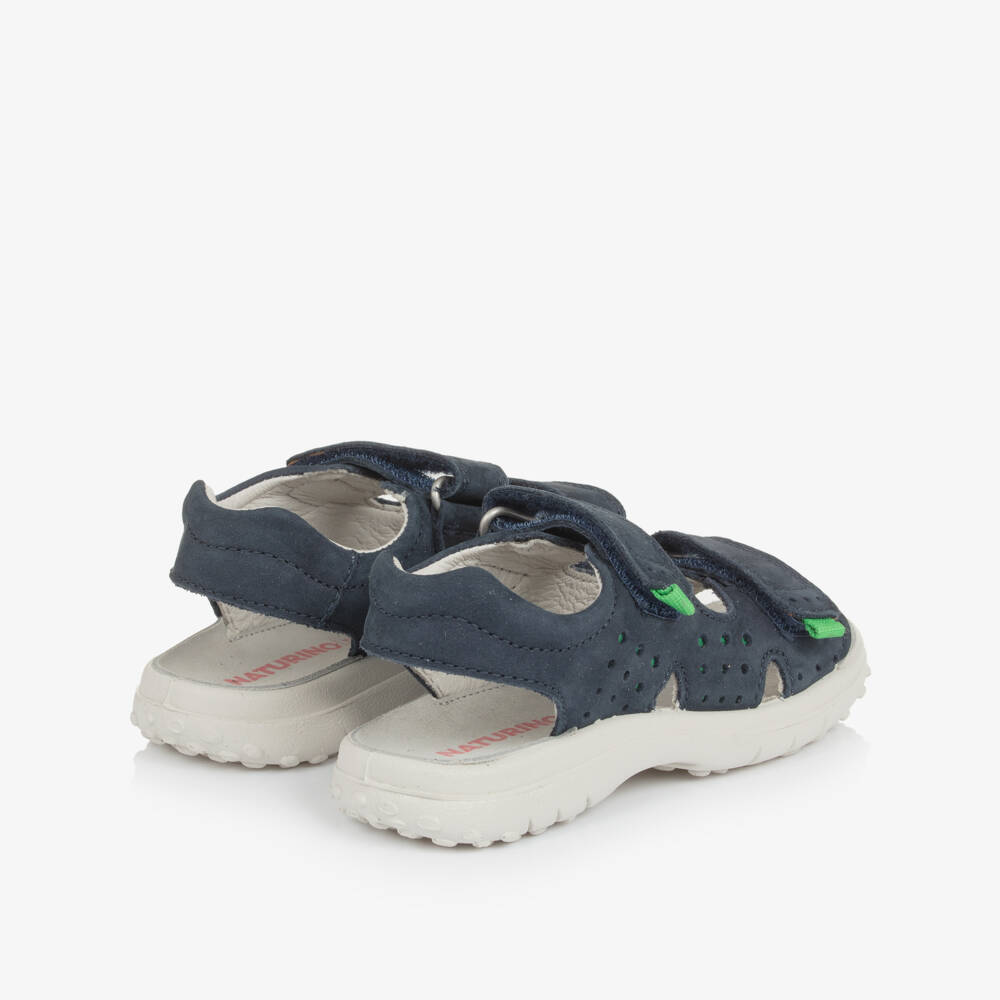 Naturino-Boys Navy Blue Suede Leather Velcro Sandals | Childrensalon Outlet