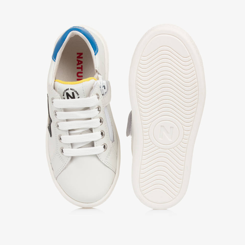Naturino-Boys Starry White Leather Sneakers | Childrensalon Outlet