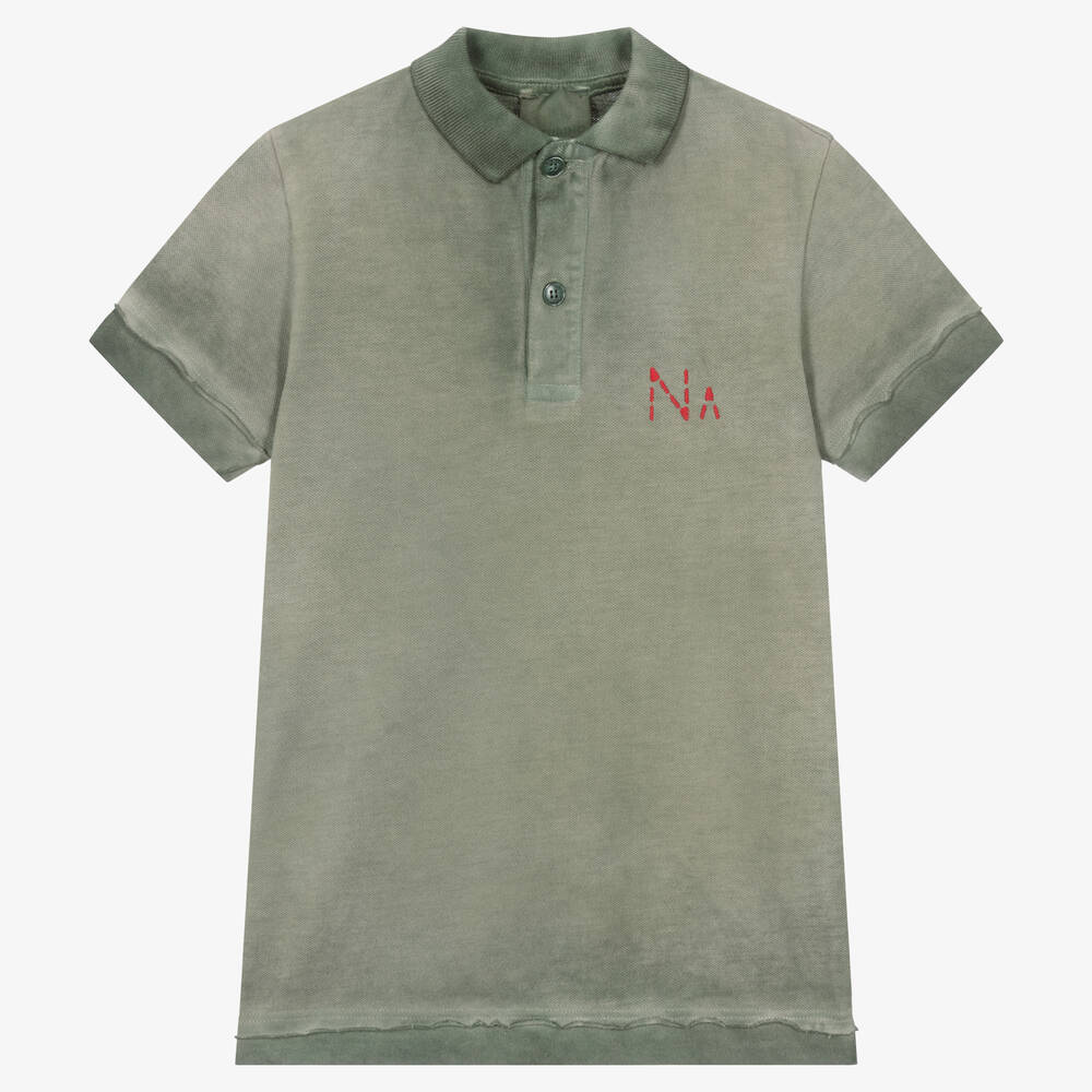 Naturino - Boys Washed Green Cotton Polo Shirt | Childrensalon