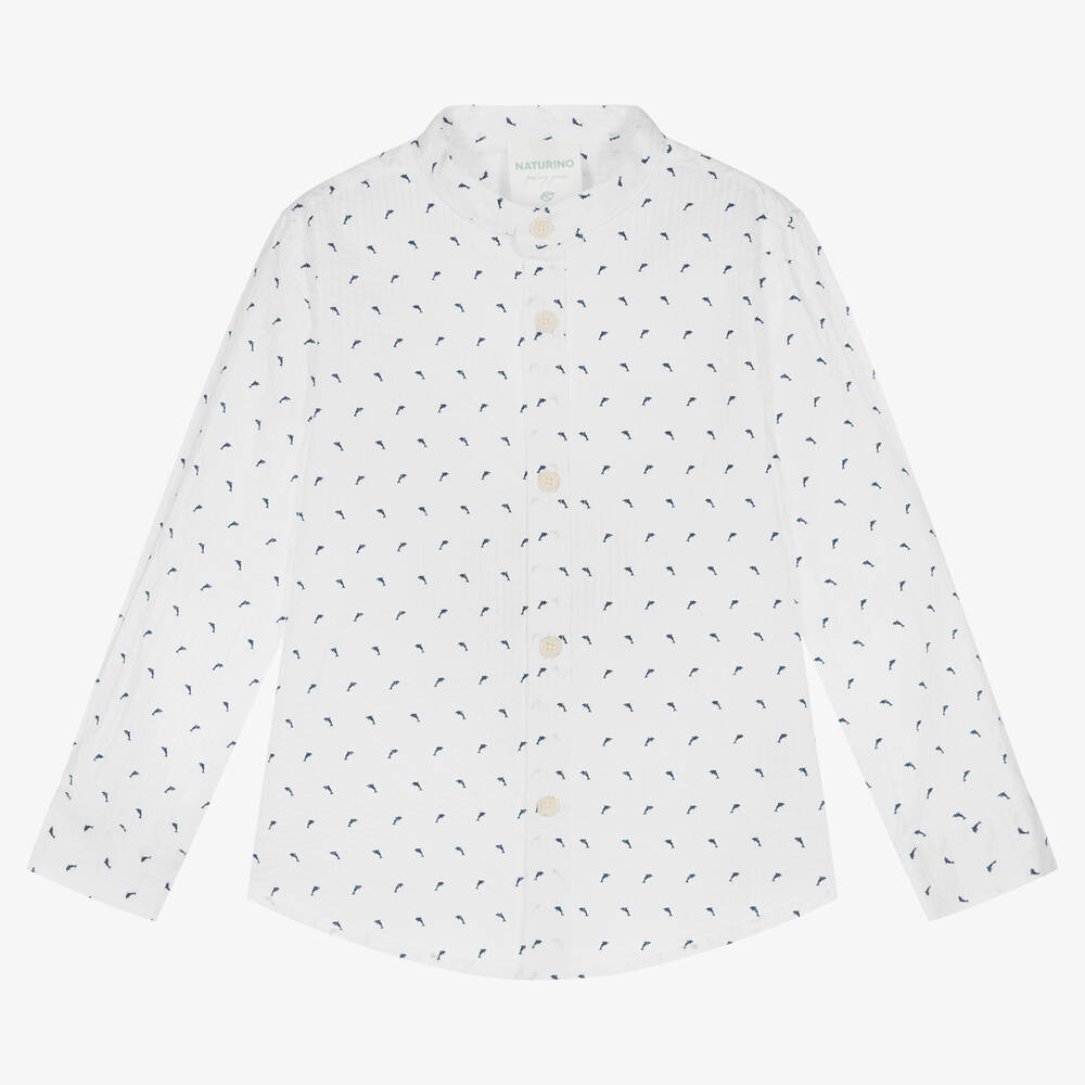 Naturino-Boys White Cotton Dolphin Shirt | Childrensalon Outlet