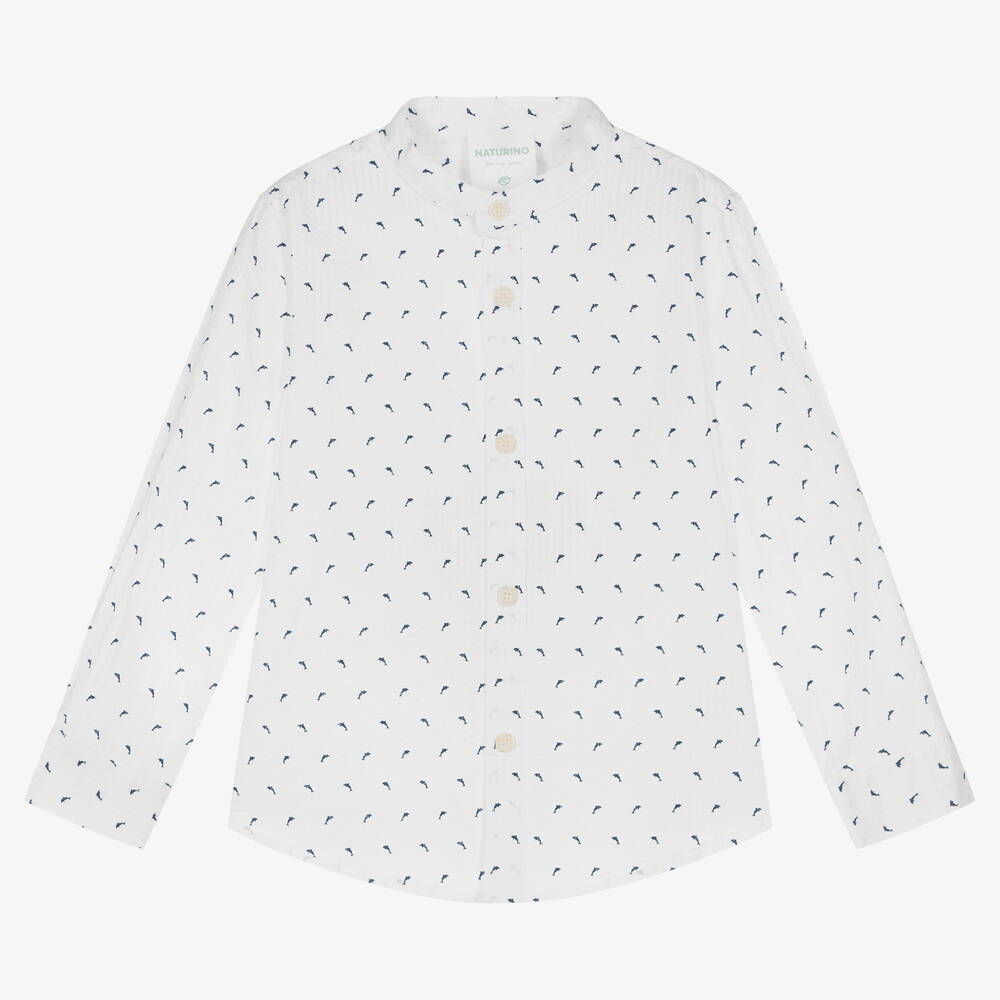 Naturino - Boys White Cotton Dolphin Shirt | Childrensalon