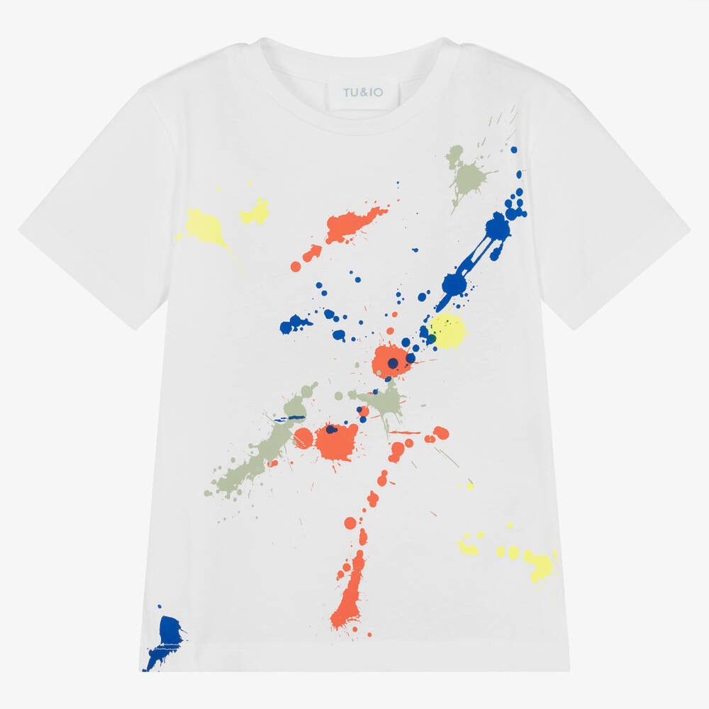 Tu & Io by Naturino - Boys White Cotton Paint Splash T-Shirt | Childrensalon