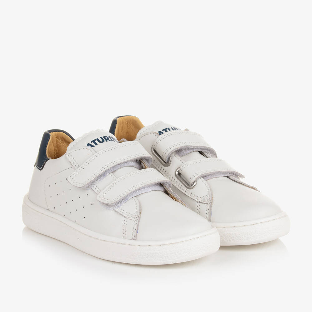 Boys White Leather Velcro Trainers
