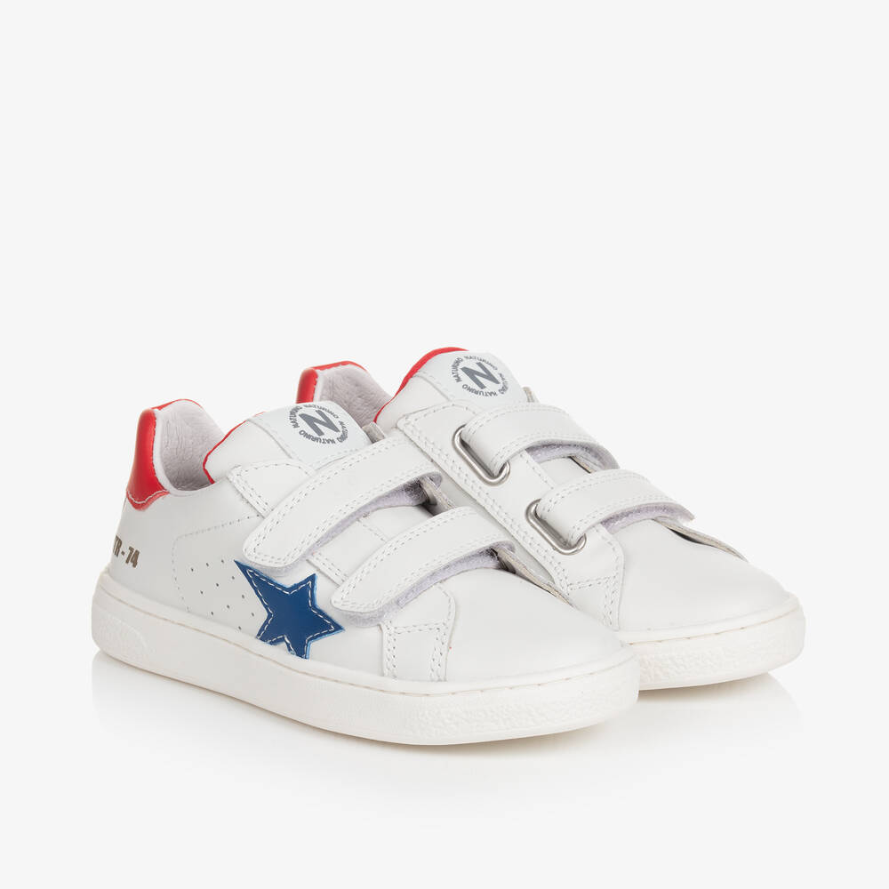 Naturino Boys White Leather Velcro Trainers Childrensalon Outlet