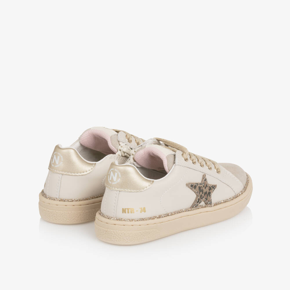 Naturino-Girls Beige Leather Leopard Star Trainers | Childrensalon Outlet
