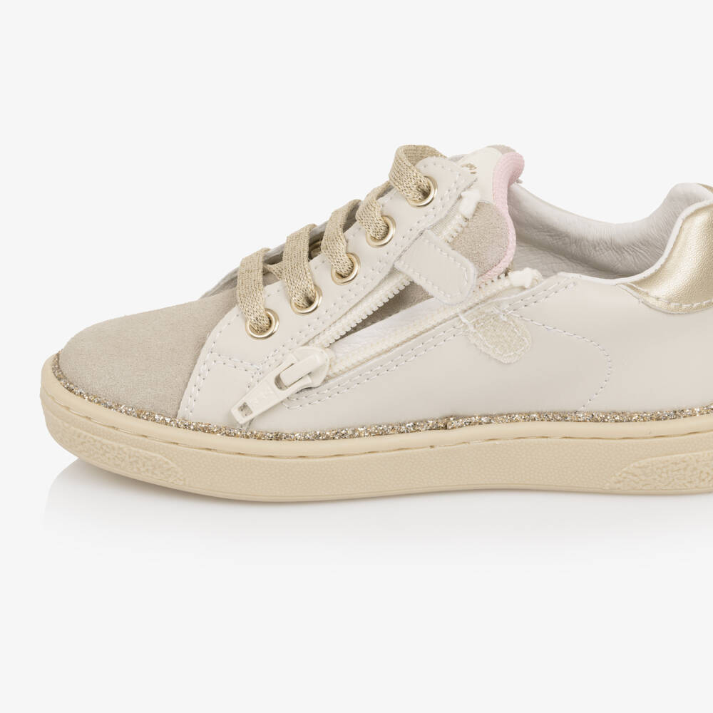 Naturino-Girls Beige Leather Leopard Star Trainers | Childrensalon Outlet