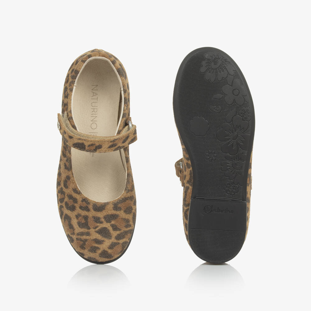 Naturino-Girls Beige Leopard Print Suede Shoes | Childrensalon Outlet