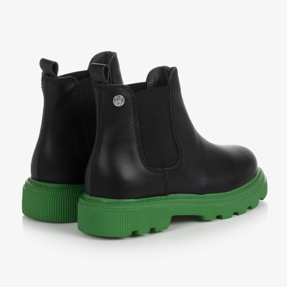 Naturino Girls Black Green Leather Boots