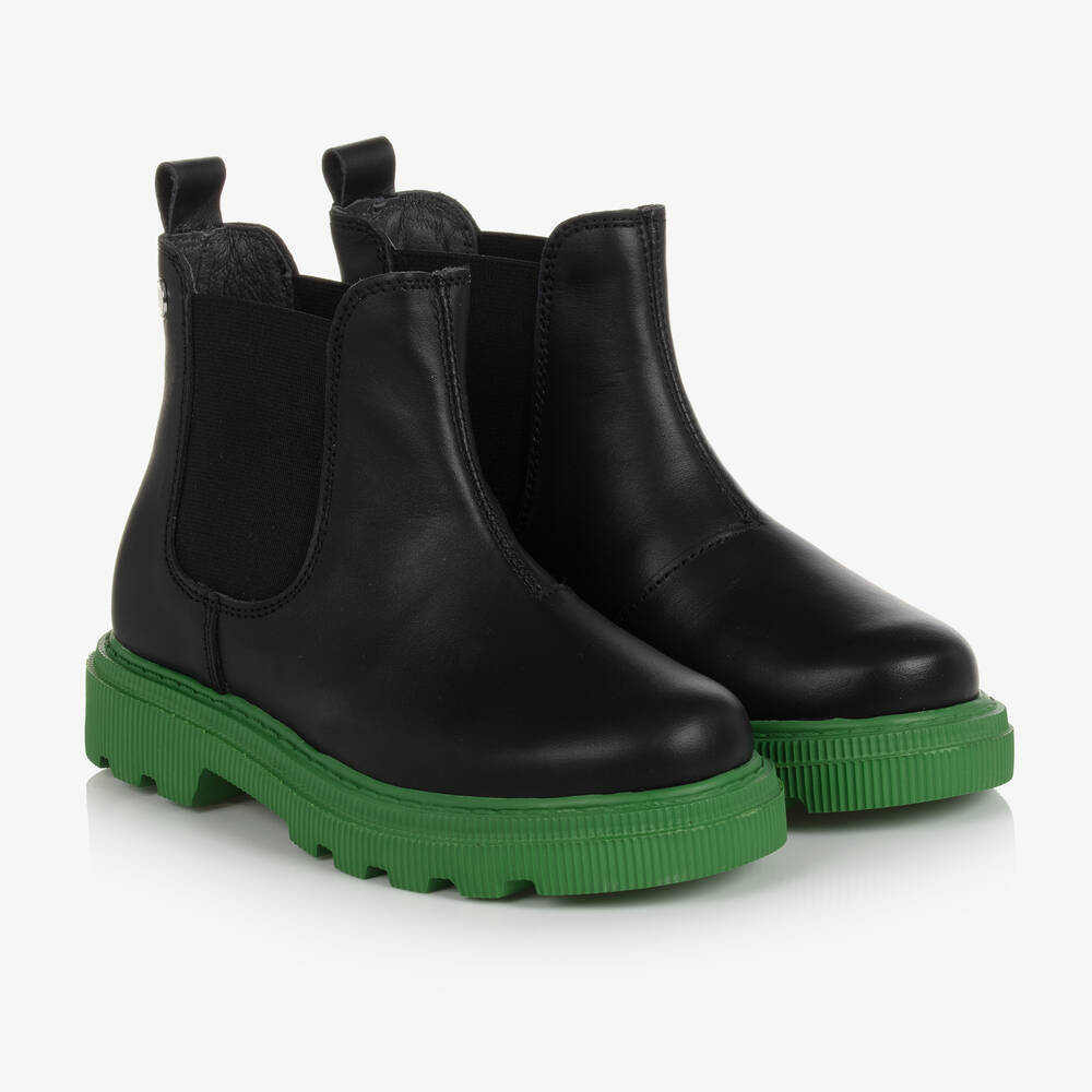 Naturino - Girls Black & Green Leather Boots | Childrensalon