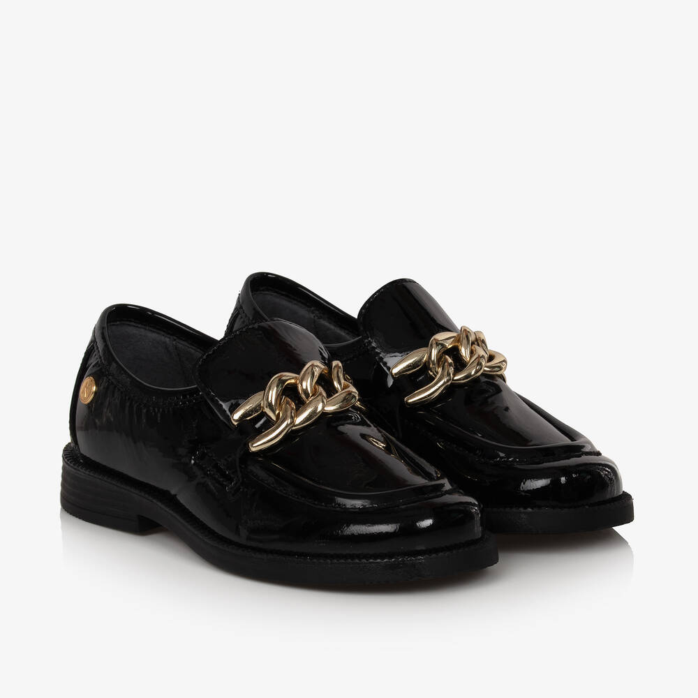 Naturino - Girls Black Leather Chain Loafers | Childrensalon