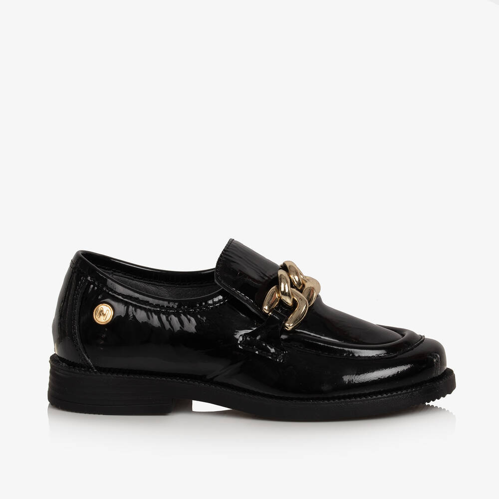 Naturino-Girls Black Leather Chain Loafers | Childrensalon Outlet