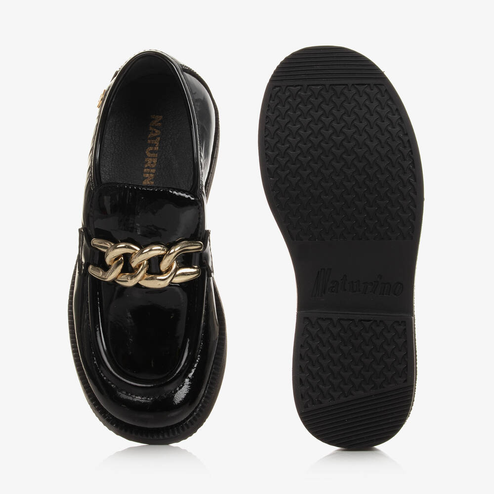 Naturino-Girls Black Leather Chain Loafers | Childrensalon Outlet