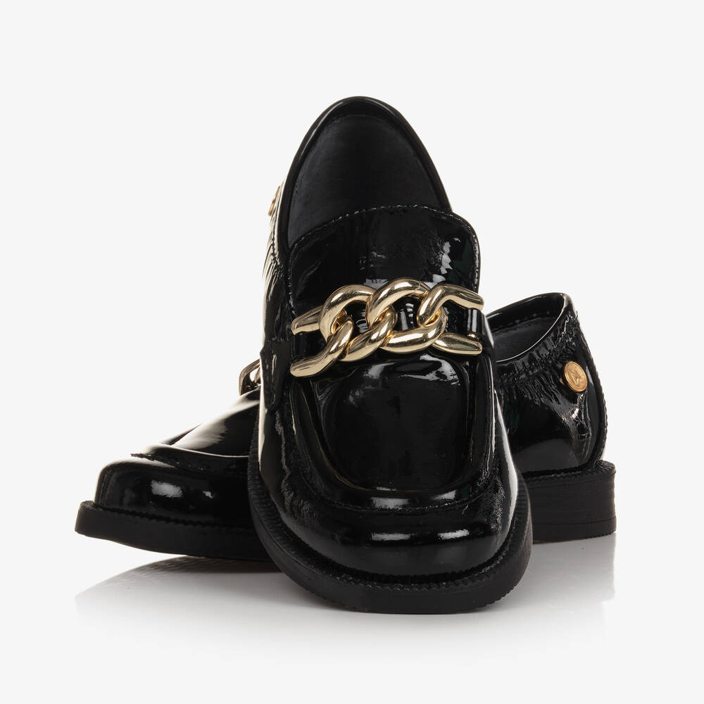Girls black leather loafers store