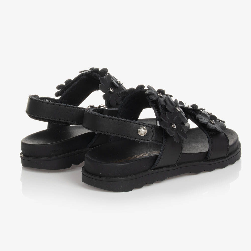Naturino-Girls Black Leather Floral Sandals | Childrensalon Outlet
