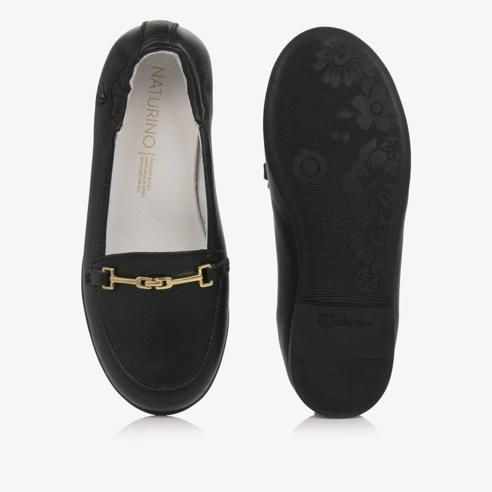 Naturino-Girls Black Leather Loafers with Horsebit Trim | Childrensalon Outlet