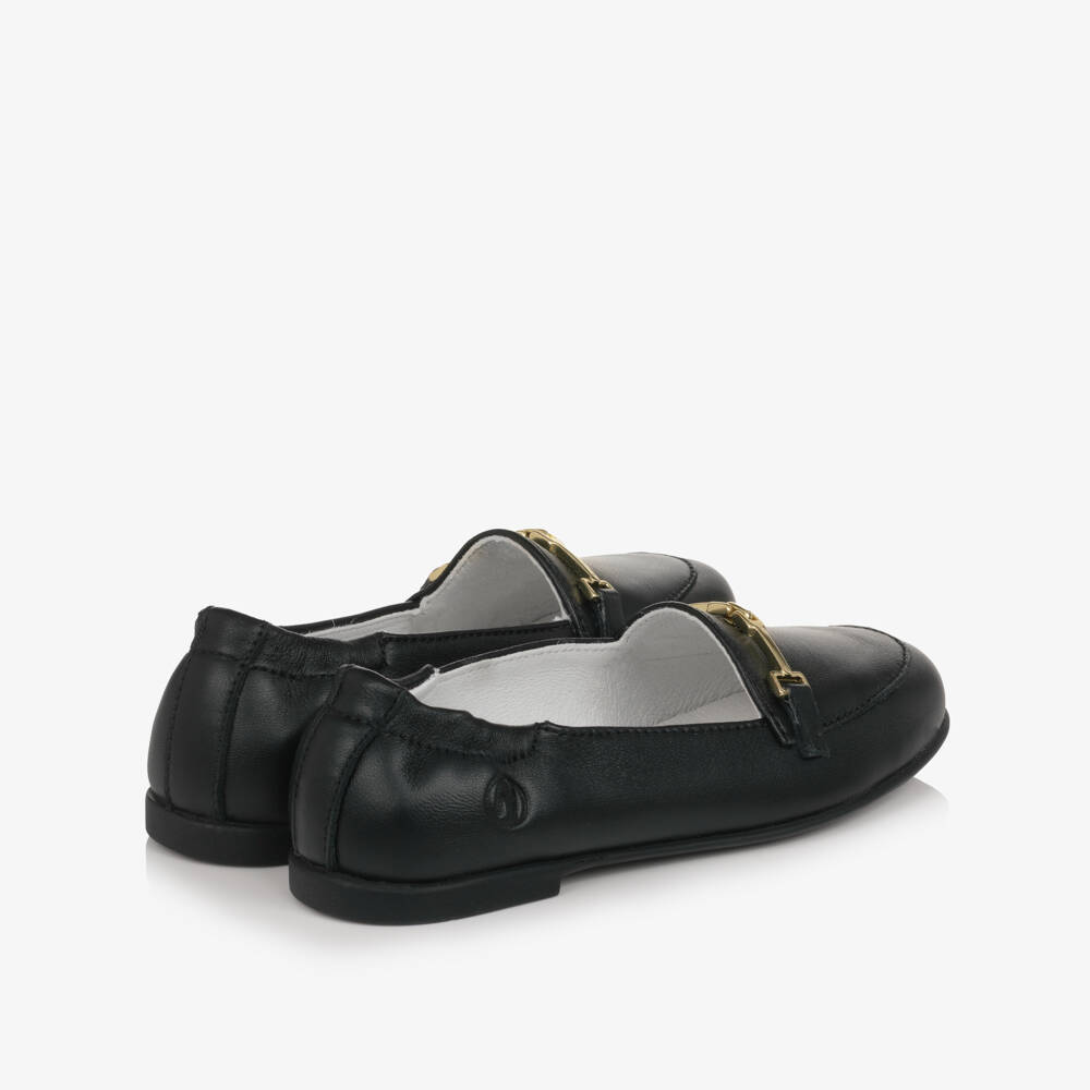 Naturino-Girls Black Leather Loafers with Horsebit Trim | Childrensalon Outlet