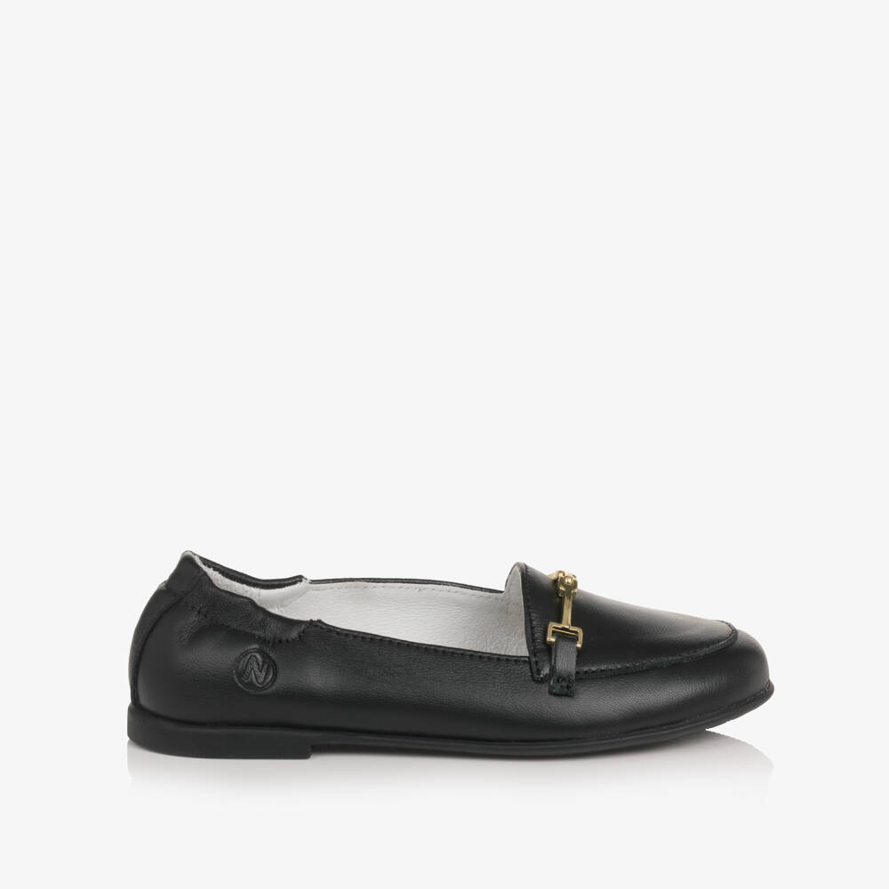 Naturino-Girls Black Leather Loafers with Horsebit Trim | Childrensalon Outlet