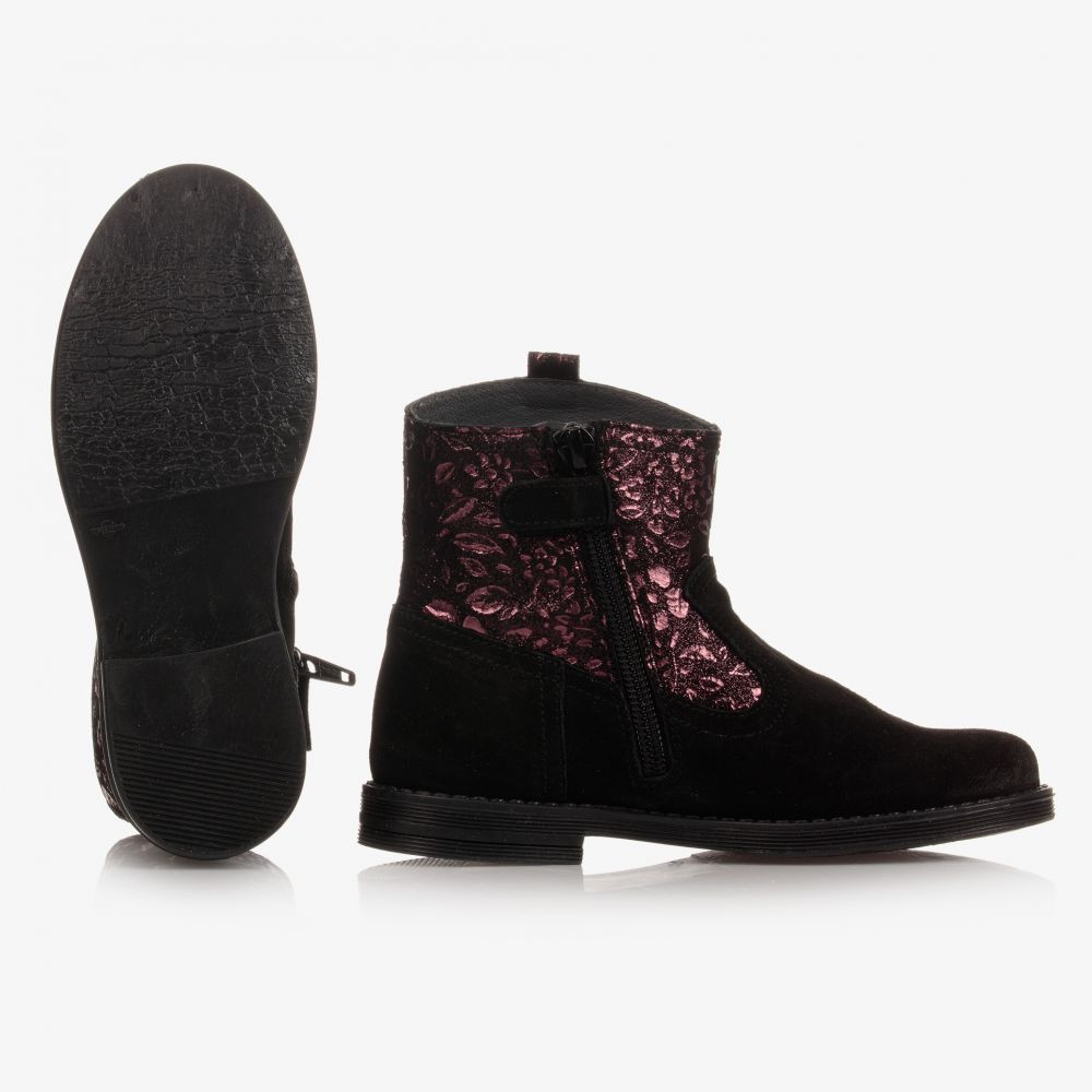 Girls black 2025 suede ankle boots