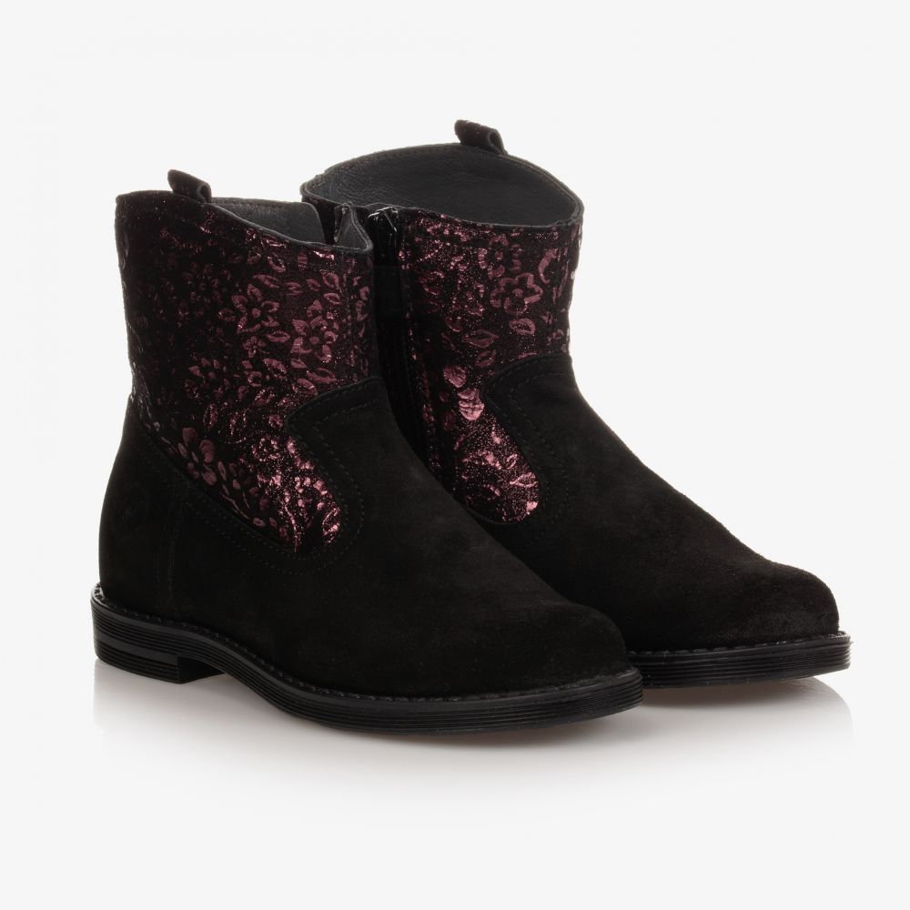 Naturino - Girls Black & Pink Suede Boots | Childrensalon