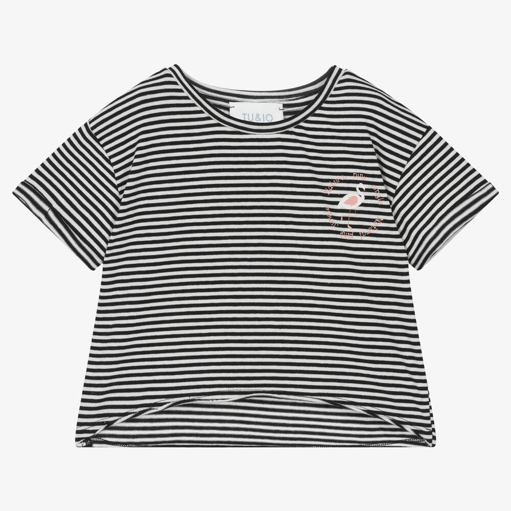 Tu & Io by Naturino - Girls Black & White Cotton T-Shirt | Childrensalon