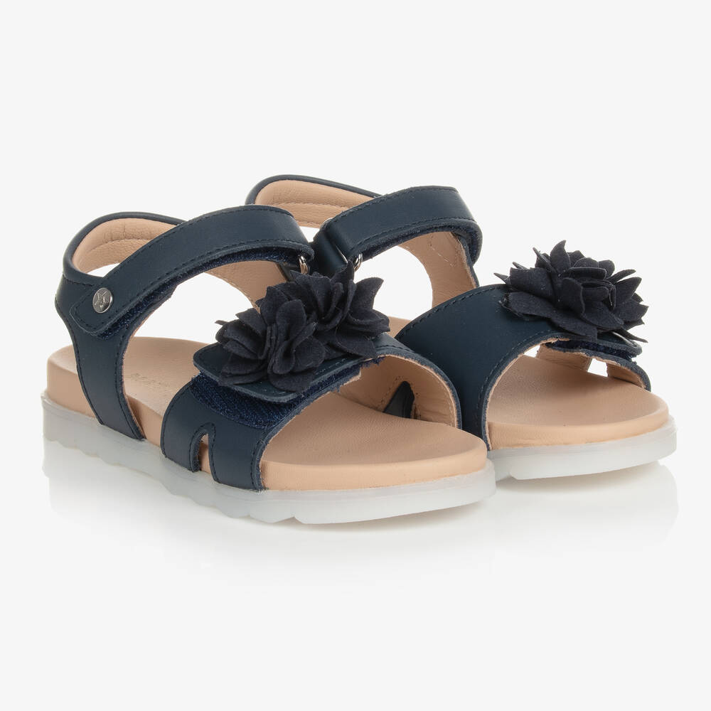 Naturino - Girls Blue Floral Leather Sandals | Childrensalon