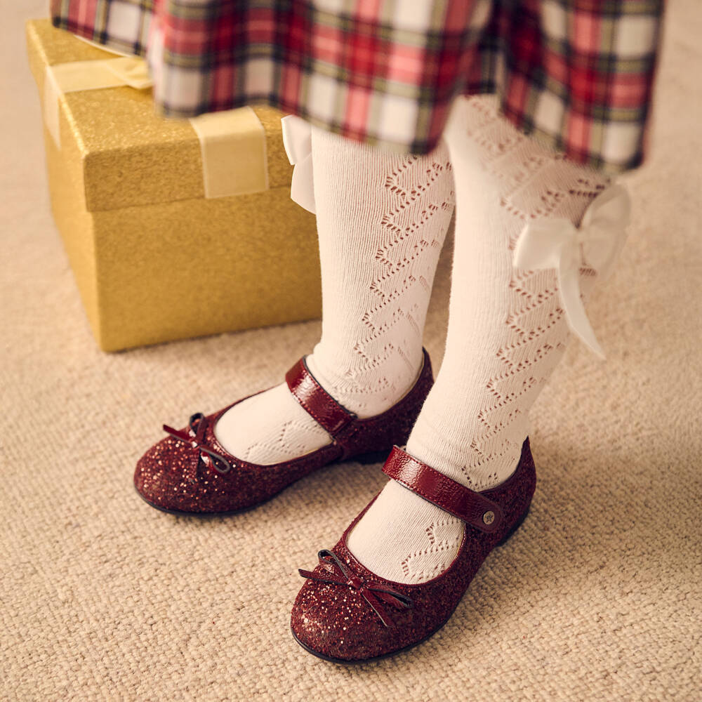 Naturino-Girls Burgundy Glitter Strap Shoes | Childrensalon Outlet