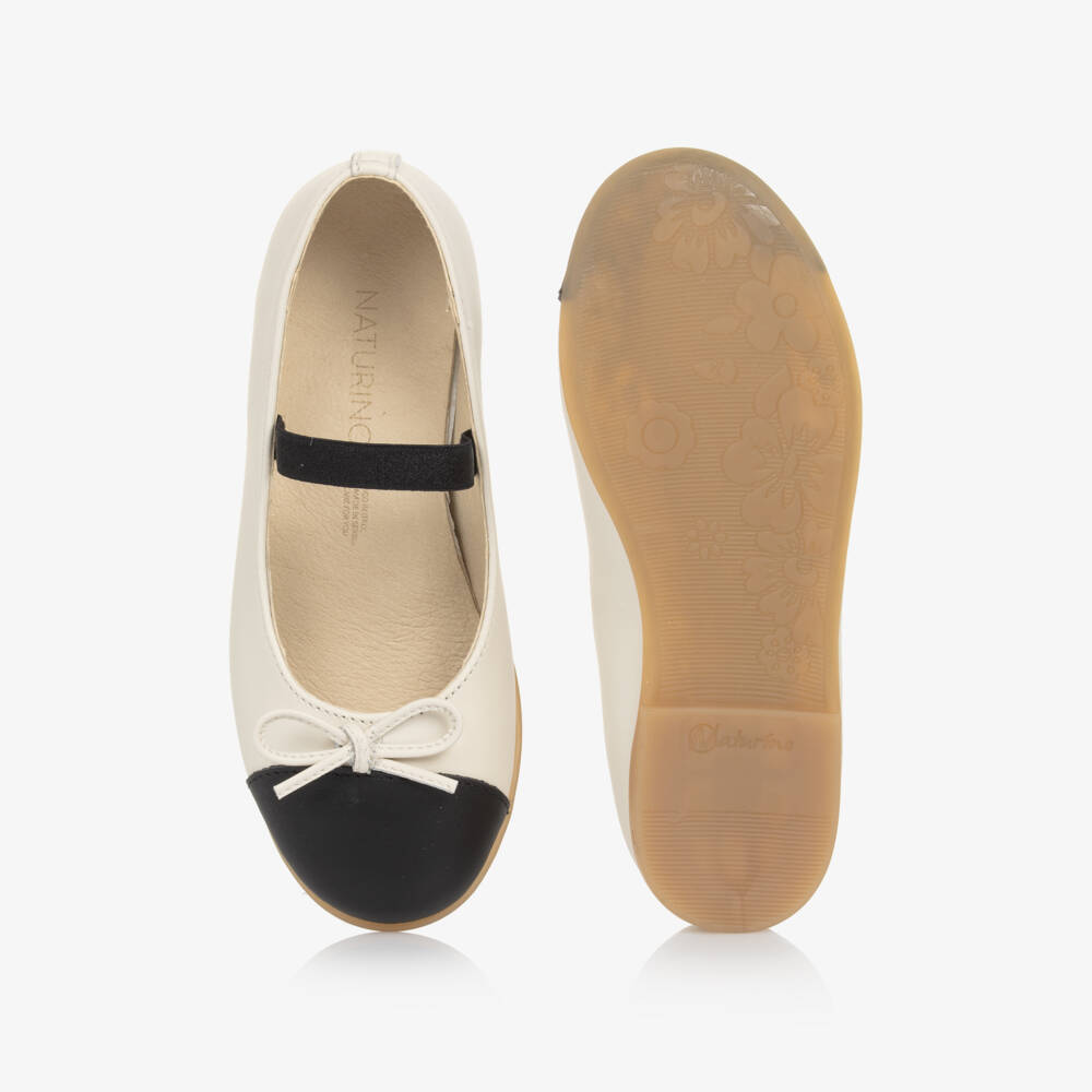 Naturino-Girls Elegant Ivory & Ebony Ballet Flats | Childrensalon Outlet