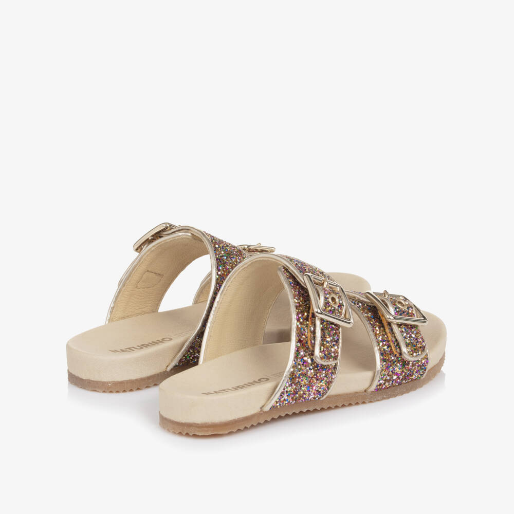 Naturino-Girls Glitter Embellished Gold Sliders | Childrensalon Outlet