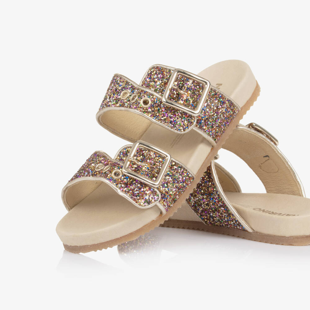 Naturino-Girls Glitter Embellished Gold Sliders | Childrensalon Outlet
