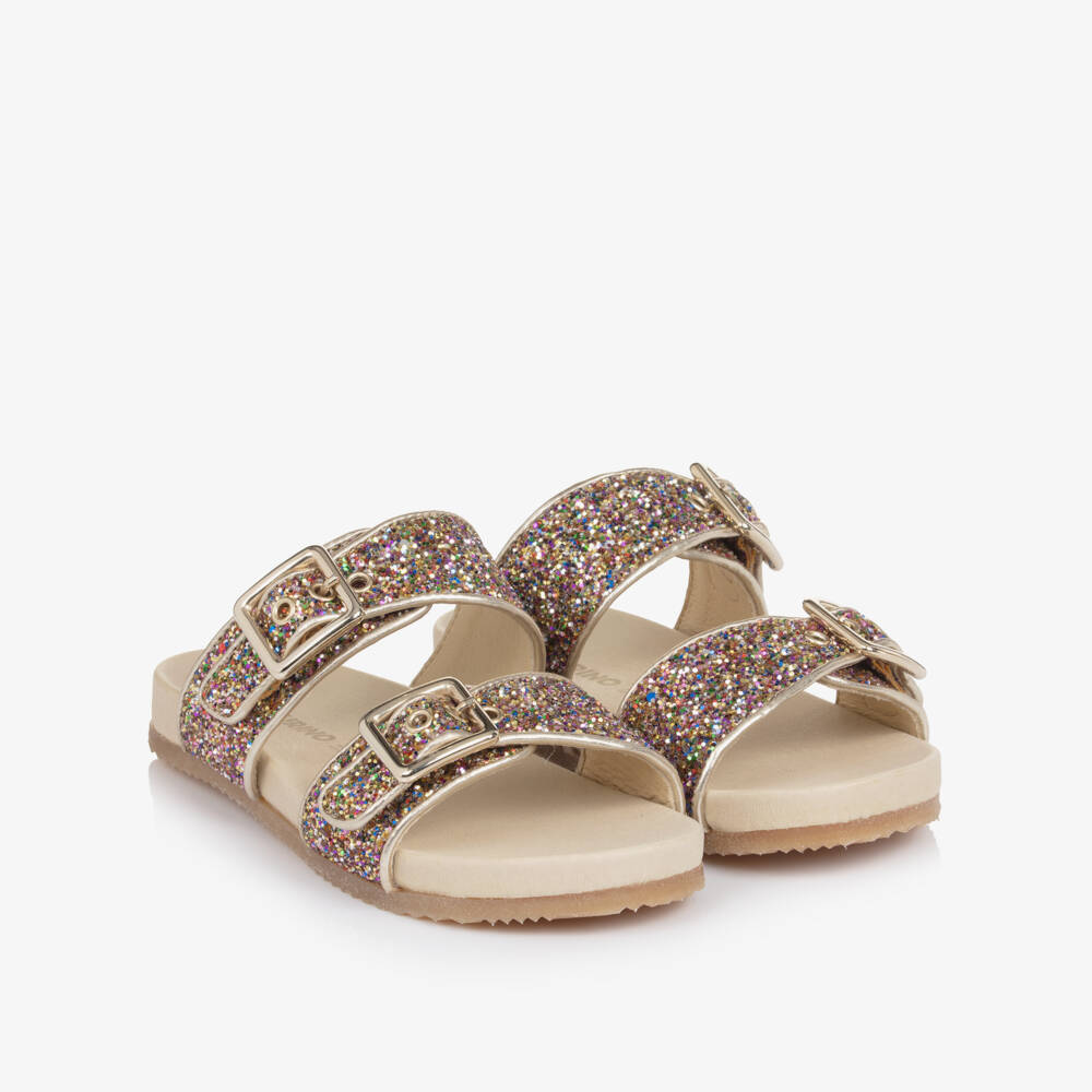 Naturino-Girls Glitter Embellished Gold Sliders | Childrensalon Outlet