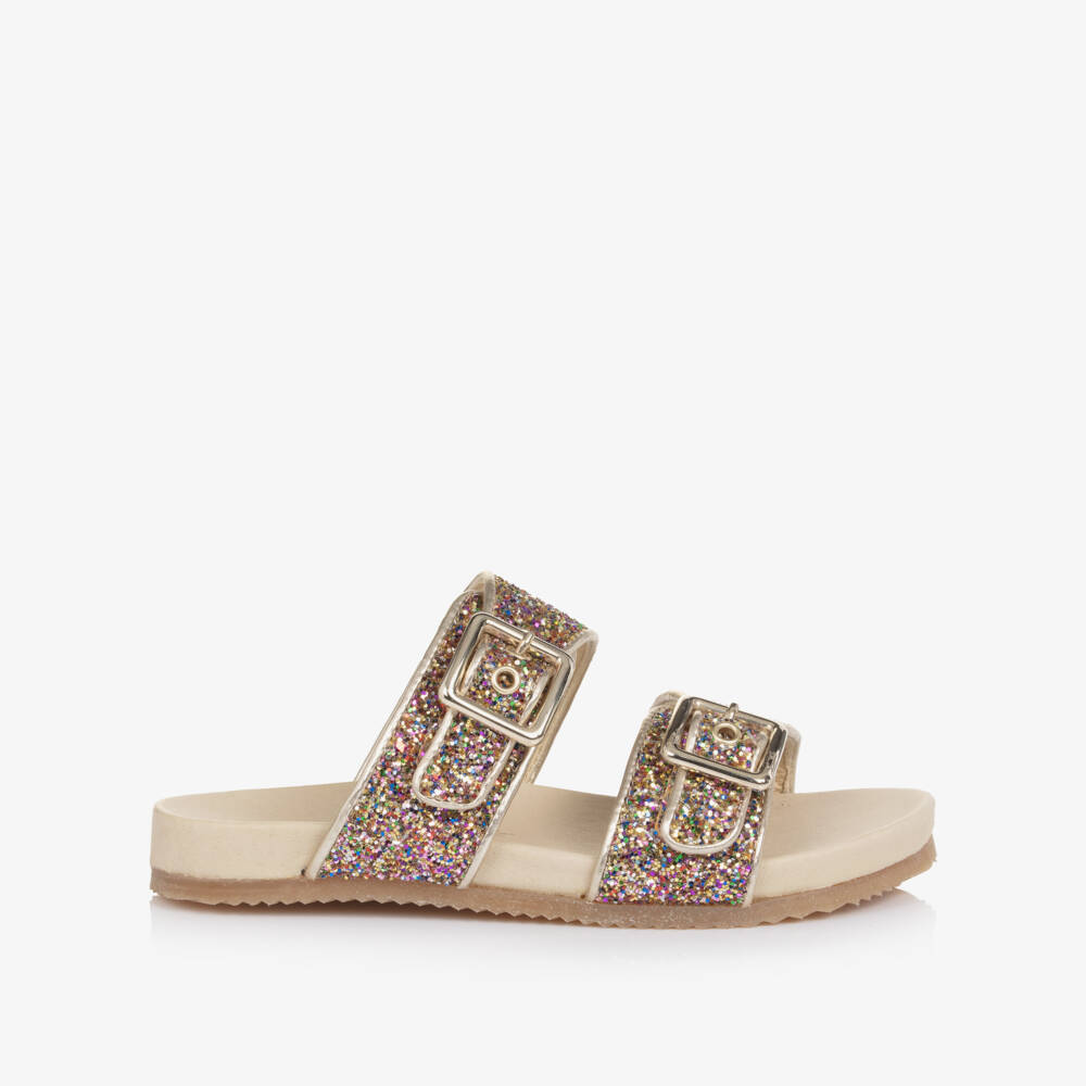 Naturino-Girls Glitter Embellished Gold Sliders | Childrensalon Outlet
