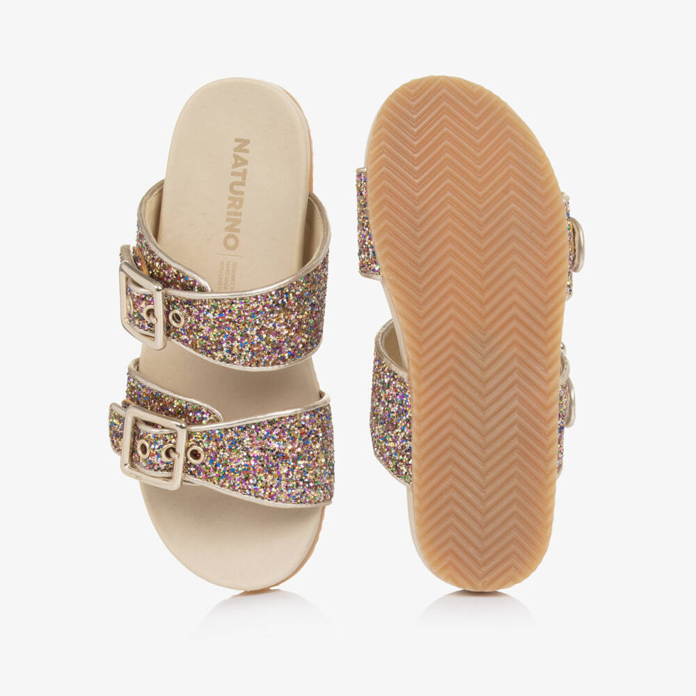 Naturino-Girls Glitter Embellished Gold Sliders | Childrensalon Outlet