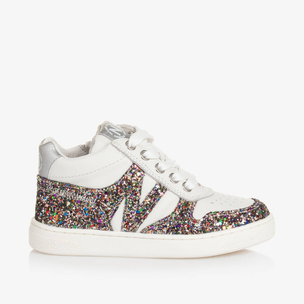Naturino-Girls Glittery White Leather Trainers | Childrensalon Outlet