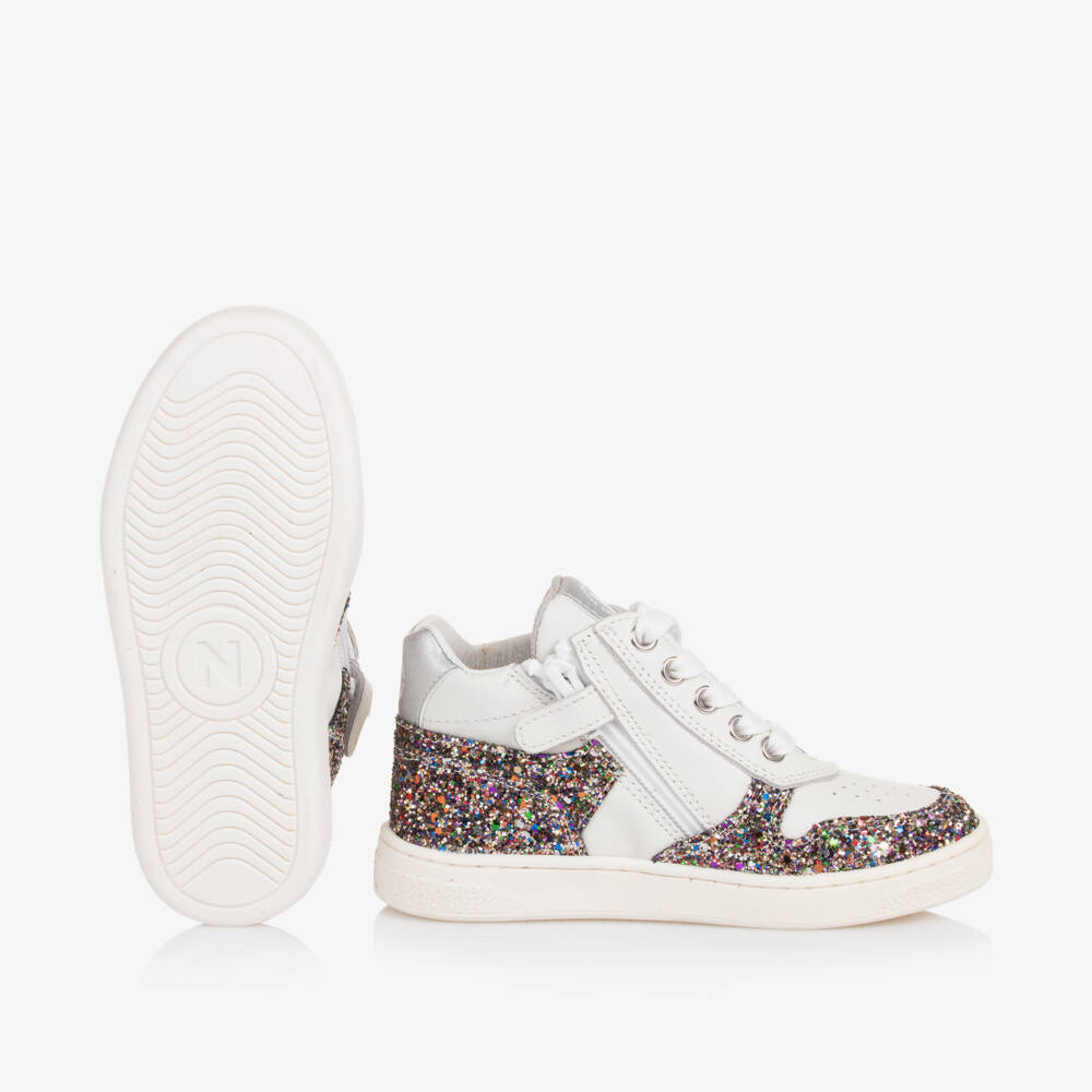 Naturino-Girls Glittery White Leather Trainers | Childrensalon Outlet