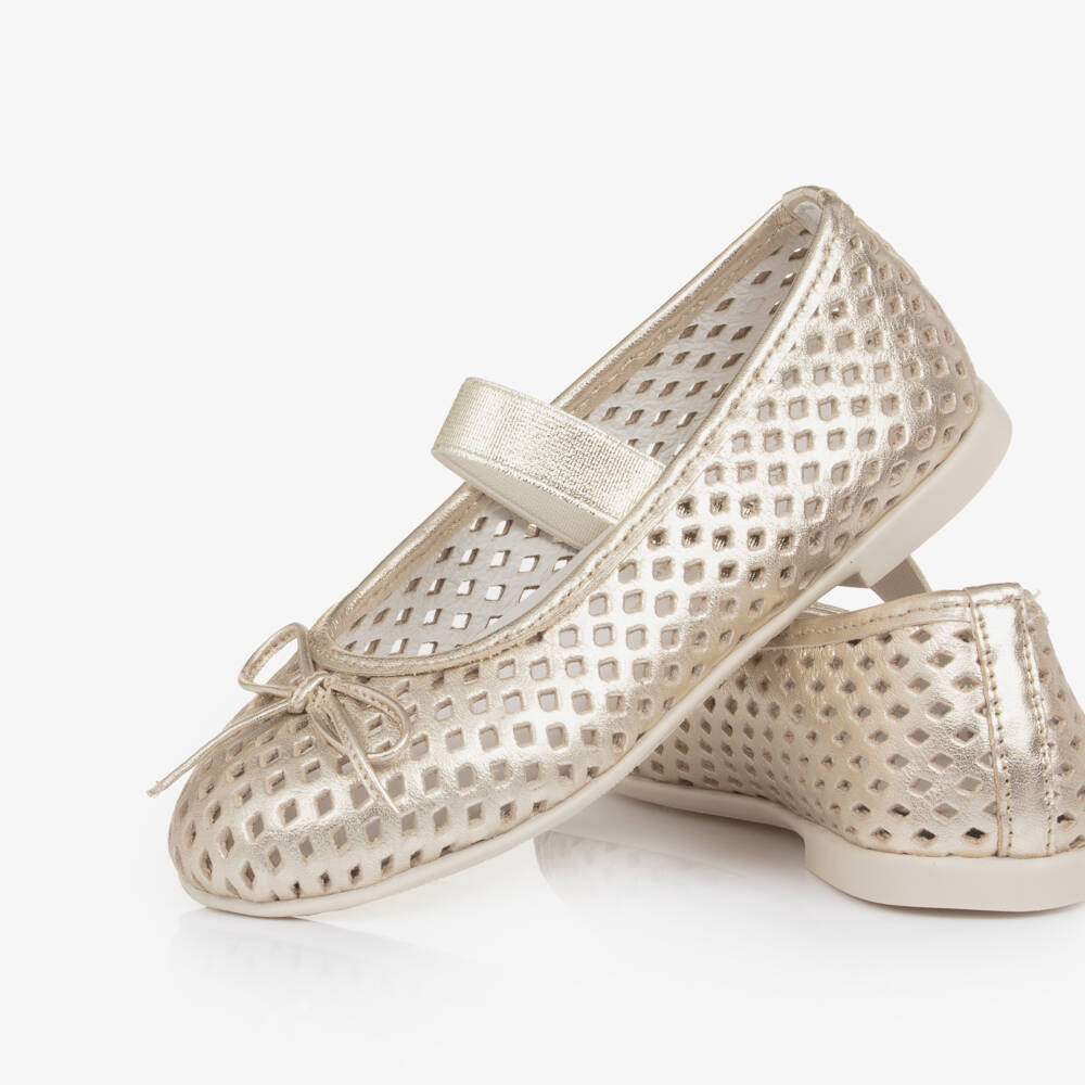 Naturino-Girls Gold Cut Out Leather Ballerina Pumps | Childrensalon Outlet