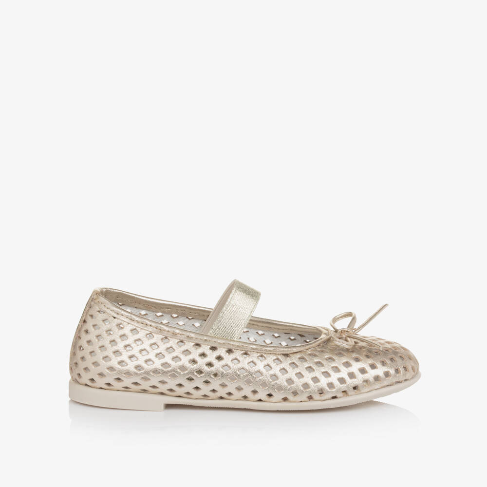 Naturino-Girls Gold Cut Out Leather Ballerina Pumps | Childrensalon Outlet