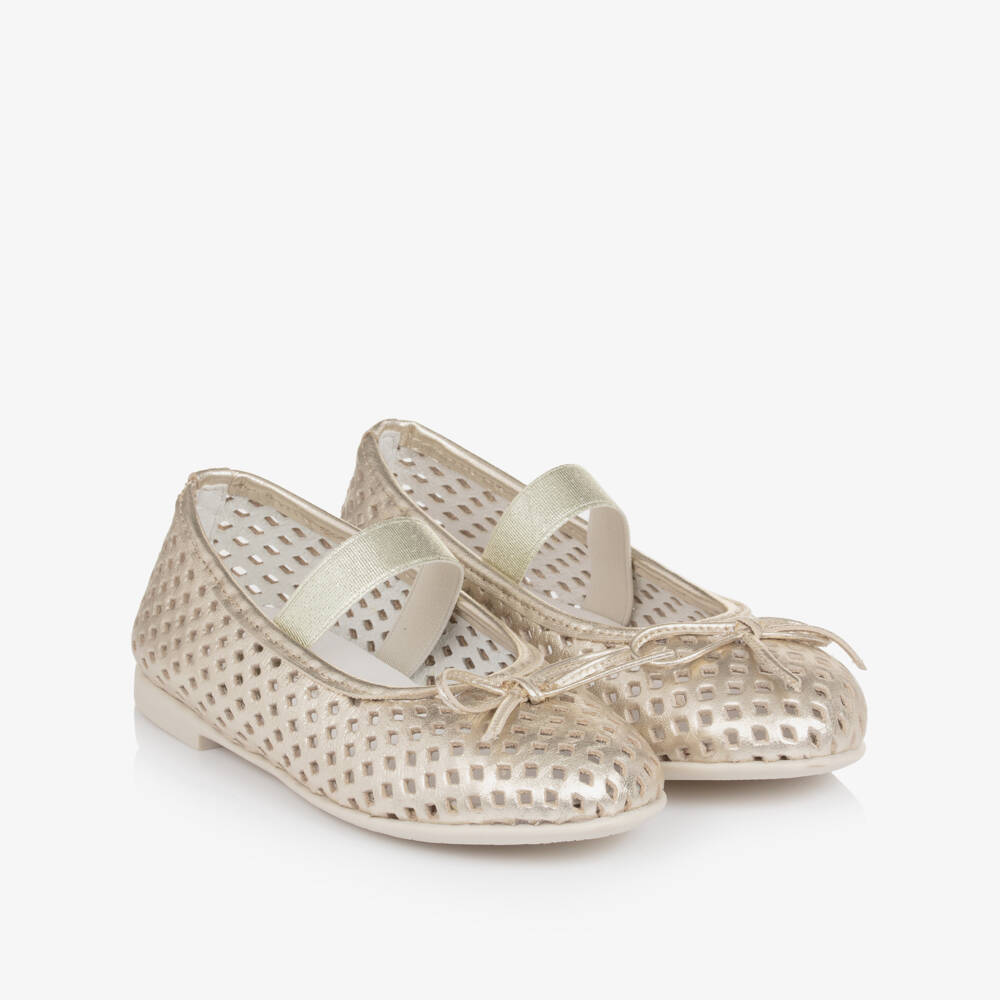 Naturino-Girls Gold Cut Out Leather Ballerina Pumps | Childrensalon Outlet